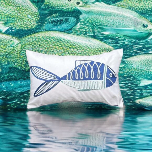 Lumbar Beach Pillow Cover Nautical Coastal Decor Cottage Accent Fish Decoration - Picture 4 of 8